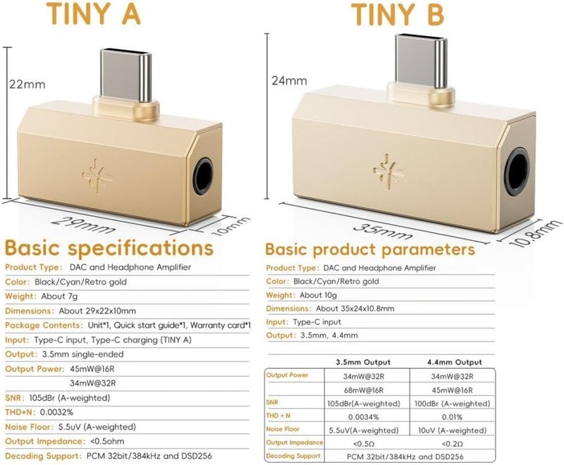 FiiO /Snowsky Tiny Portable DAC & Headphone Amplifier, Hi-Res USB DAC, PEQ Precision Tuning, PCM 384kHz/DSD256 Decoding, Android App/Web Control,3.5mm + 4.4mm Dual Outputs(Tiny B Silver) - Image 1